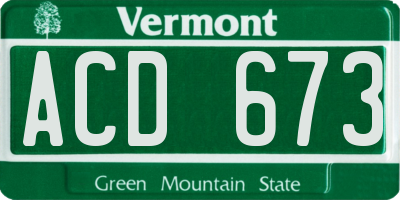 VT license plate ACD673