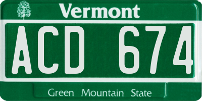 VT license plate ACD674