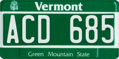 VT license plate ACD685