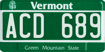 VT license plate ACD689