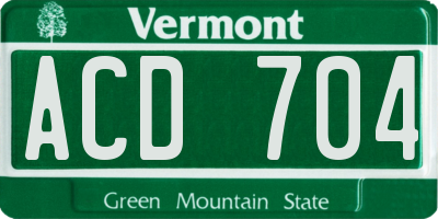 VT license plate ACD704