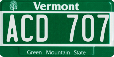 VT license plate ACD707