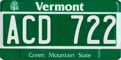 VT license plate ACD722