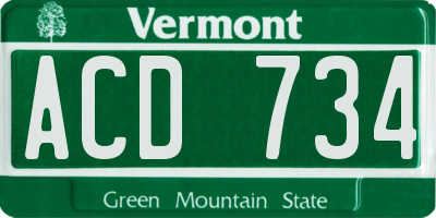 VT license plate ACD734