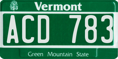 VT license plate ACD783