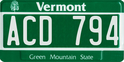 VT license plate ACD794