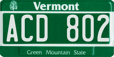 VT license plate ACD802