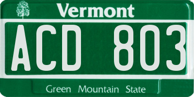 VT license plate ACD803