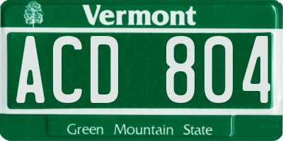 VT license plate ACD804