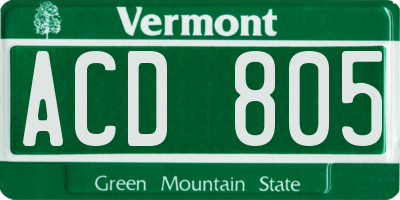 VT license plate ACD805