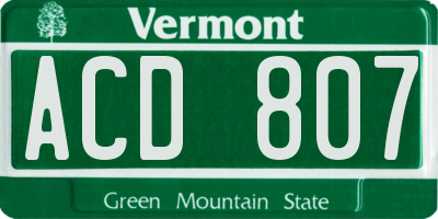 VT license plate ACD807