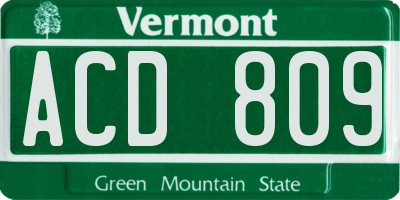 VT license plate ACD809