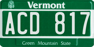 VT license plate ACD817