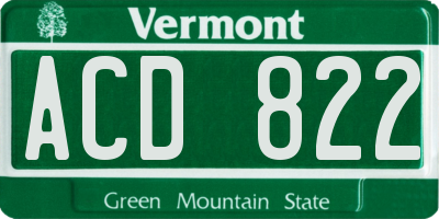 VT license plate ACD822