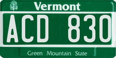 VT license plate ACD830