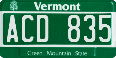 VT license plate ACD835