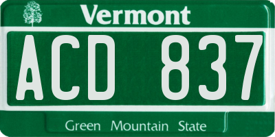 VT license plate ACD837