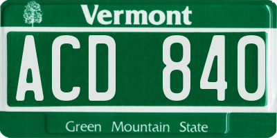 VT license plate ACD840