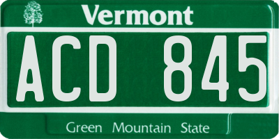 VT license plate ACD845