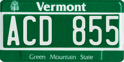 VT license plate ACD855