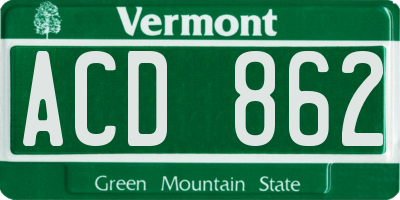 VT license plate ACD862