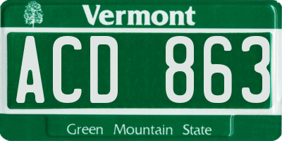 VT license plate ACD863