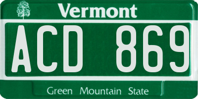 VT license plate ACD869