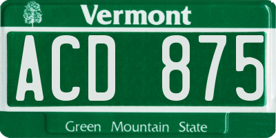 VT license plate ACD875