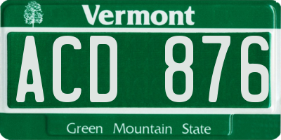 VT license plate ACD876