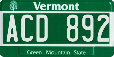 VT license plate ACD892