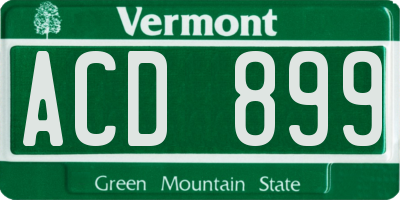 VT license plate ACD899