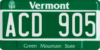 VT license plate ACD905