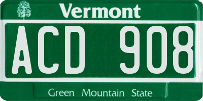 VT license plate ACD908