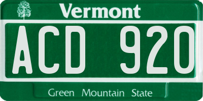 VT license plate ACD920