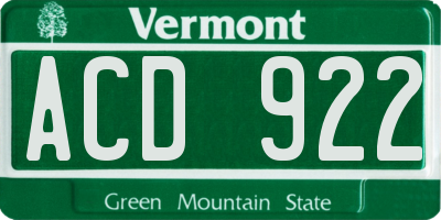 VT license plate ACD922