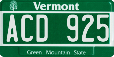 VT license plate ACD925