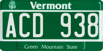 VT license plate ACD938