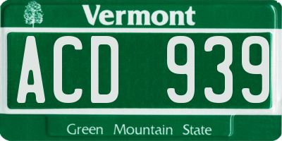 VT license plate ACD939