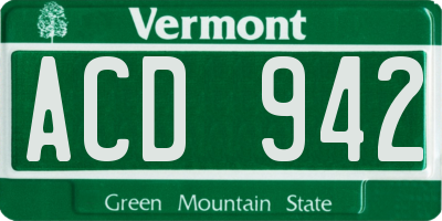 VT license plate ACD942