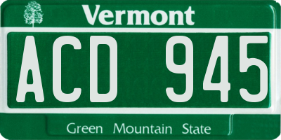 VT license plate ACD945