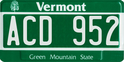 VT license plate ACD952