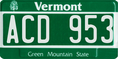 VT license plate ACD953