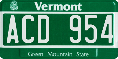 VT license plate ACD954