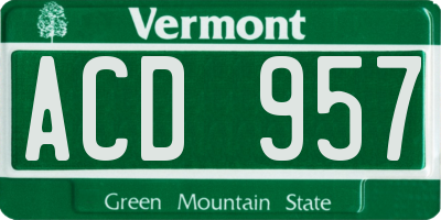 VT license plate ACD957