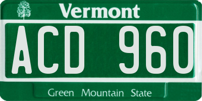 VT license plate ACD960