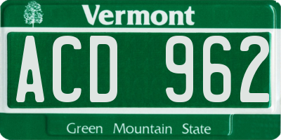 VT license plate ACD962