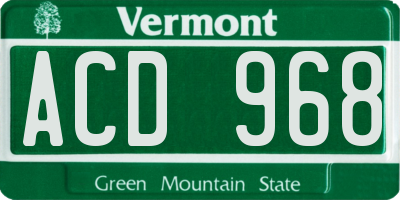 VT license plate ACD968