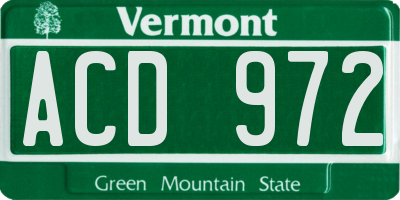 VT license plate ACD972