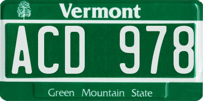 VT license plate ACD978