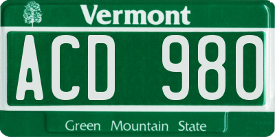 VT license plate ACD980